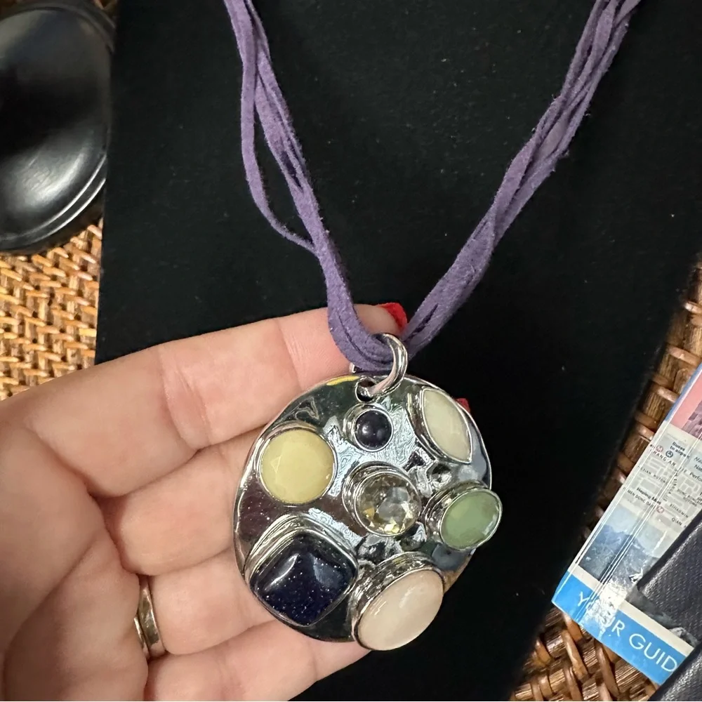 CHICO’S Purple Leather Cord Jeweled Pendant Necklace